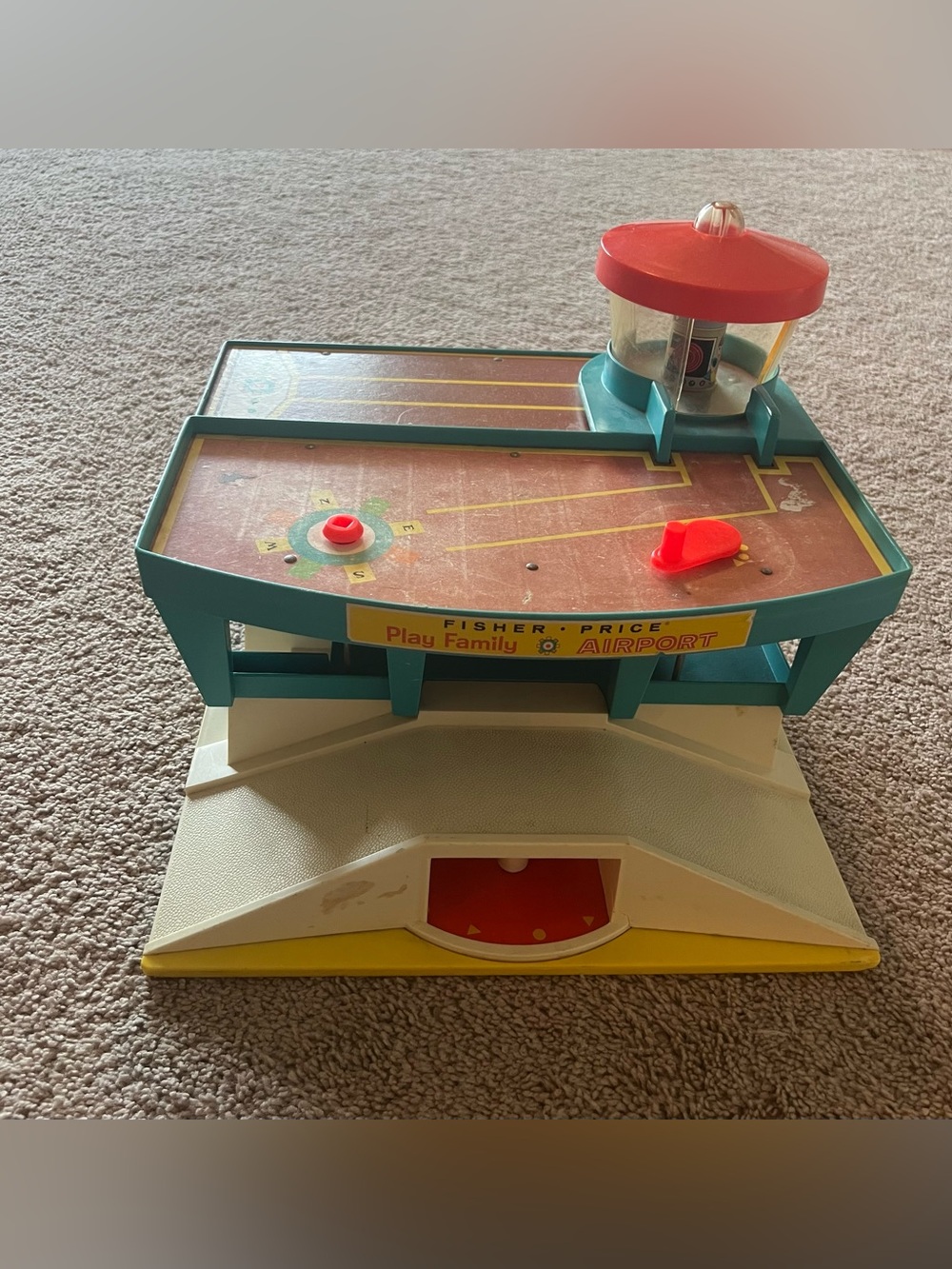 Vintage 1972 Fisher-Price Play Family Airport - Teal, Red, Yellow, White